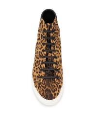 Sneakers alte di tela leopardate marrone chiaro di Saint Laurent