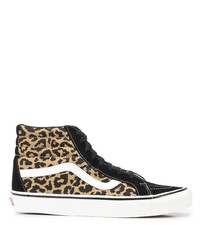 Sneakers alte di tela leopardate marrone chiaro di Vans