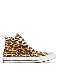 Sneakers alte di tela leopardate marroni di Converse