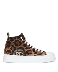 Sneakers alte di tela leopardate marroni di Dolce & Gabbana