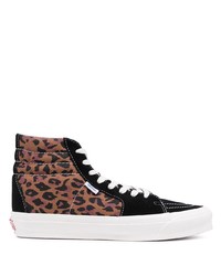 Sneakers alte di tela leopardate marroni di Vans