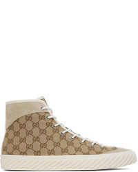 Sneakers alte di tela marrone chiaro di Gucci