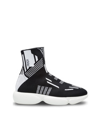 Sneakers alte di tela nere e bianche di Prada