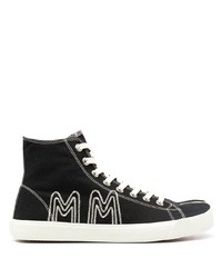 Sneakers alte di tela ricamate nere e bianche di Maison Margiela