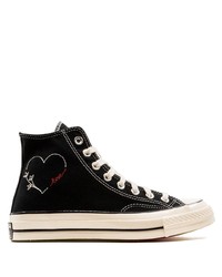 Sneakers alte di tela ricamate nere di Converse