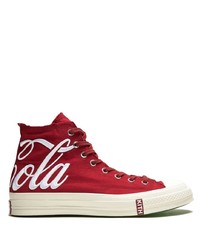 Sneakers alte di tela rosse e bianche di Converse