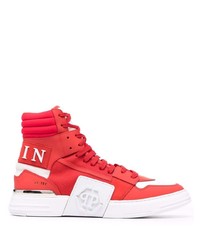 Sneakers alte di tela rosse e bianche di Philipp Plein