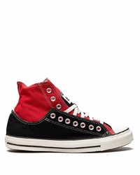 Sneakers alte di tela rosse e nere