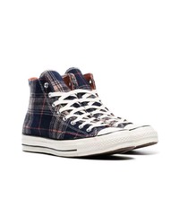 Sneakers alte di tela scozzesi blu scuro di Converse