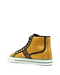 Sneakers alte di tela senapi di Gucci