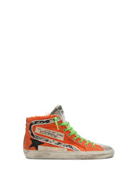 Sneakers alte di tela stampate arancioni