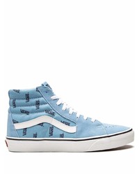 Sneakers alte di tela stampate azzurre di Vans