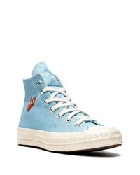 Sneakers alte di tela stampate azzurre di Converse