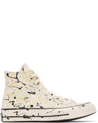 Sneakers alte di tela stampate beige di Converse
