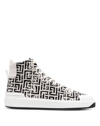 Sneakers alte di tela stampate bianche e nere di Balmain