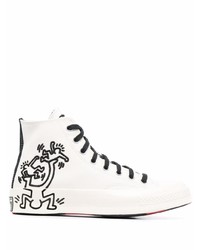 Sneakers alte di tela stampate bianche e nere di Converse