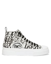 Sneakers alte di tela stampate bianche e nere di Dolce & Gabbana