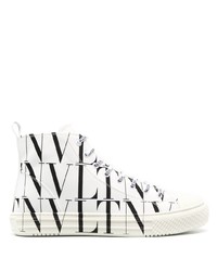 Sneakers alte di tela stampate bianche e nere di Valentino Garavani