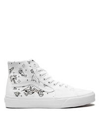 Sneakers alte di tela stampate bianche e nere di Vans