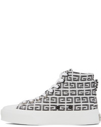 Sneakers alte di tela stampate bianche e nere di Givenchy