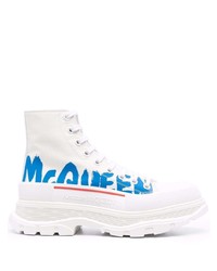 Sneakers alte di tela stampate bianche di Alexander McQueen