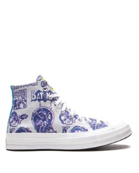 Sneakers alte di tela stampate bianche di Converse