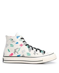 Sneakers alte di tela stampate bianche di Converse