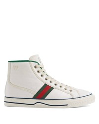 Sneakers alte di tela stampate bianche di Gucci