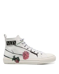 Sneakers alte di tela stampate bianche di Valentino Garavani