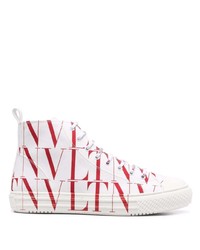 Sneakers alte di tela stampate bianche di Valentino Garavani
