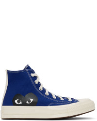 Sneakers alte di tela stampate blu scuro di Comme Des Garcons Play