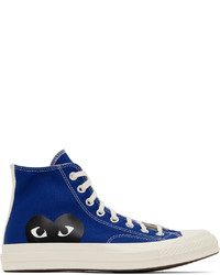 Sneakers alte di tela stampate blu scuro di Comme Des Garcons Play