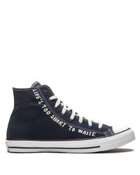 Sneakers alte di tela stampate blu scuro di Converse