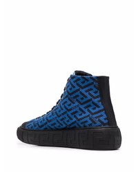 Sneakers alte di tela stampate blu scuro di Versace