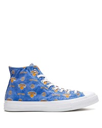Sneakers alte di tela stampate blu di Converse