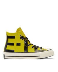 Sneakers alte di tela stampate gialle
