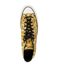 Sneakers alte di tela stampate gialle di Converse