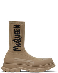 Sneakers alte di tela stampate marrone chiaro di Alexander McQueen
