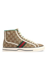 Sneakers alte di tela stampate marrone chiaro di Gucci