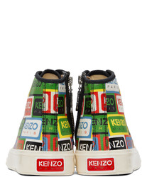 Sneakers alte di tela stampate multicolori di Kenzo
