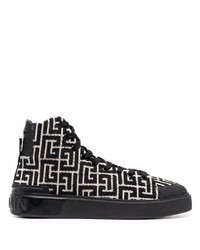 Sneakers alte di tela stampate nere e bianche di Balmain
