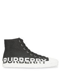 Sneakers alte di tela stampate nere e bianche di Burberry