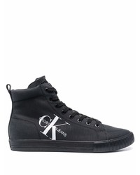 Sneakers alte di tela stampate nere e bianche di Calvin Klein