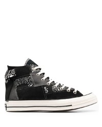 Sneakers alte di tela stampate nere e bianche di Converse