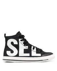 Sneakers alte di tela stampate nere e bianche di Diesel