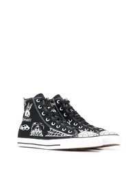 Sneakers alte di tela stampate nere e bianche di Converse