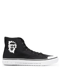 Sneakers alte di tela stampate nere e bianche di Karl Lagerfeld