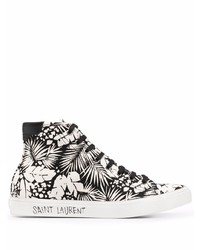Sneakers alte di tela stampate nere e bianche di Saint Laurent