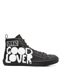 Sneakers alte di tela stampate nere e bianche di Valentino Garavani