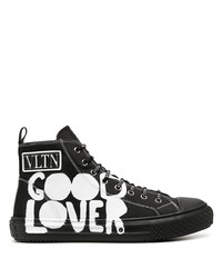 Sneakers alte di tela stampate nere e bianche di Valentino Garavani